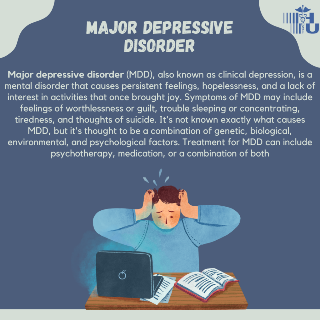 What is MDD- MDD Means Major Depressive Disorder, a mental health condition characterized by persistent feelings of sadness, hopelessness, and loss of interest.